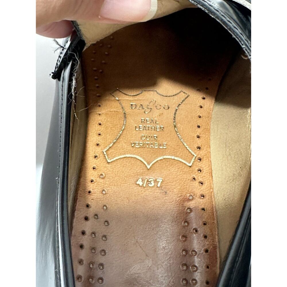 Gucci Leather Black Loafers Shiny Silver Plaque Logo Women 100 0398 36 C Sz 6 - Picture 8 of 12